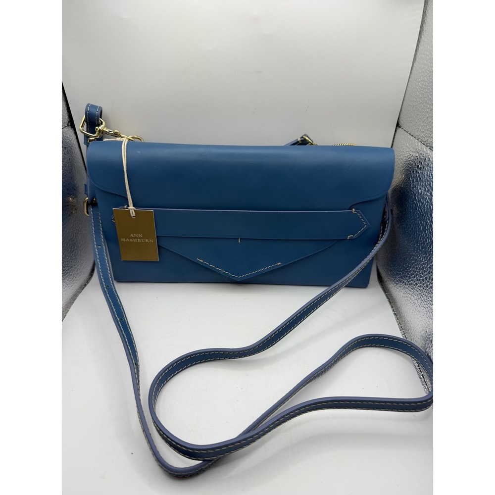 Ann Mashburn Envelope Crossbody‎ French Blue Leather Bag S71935 New